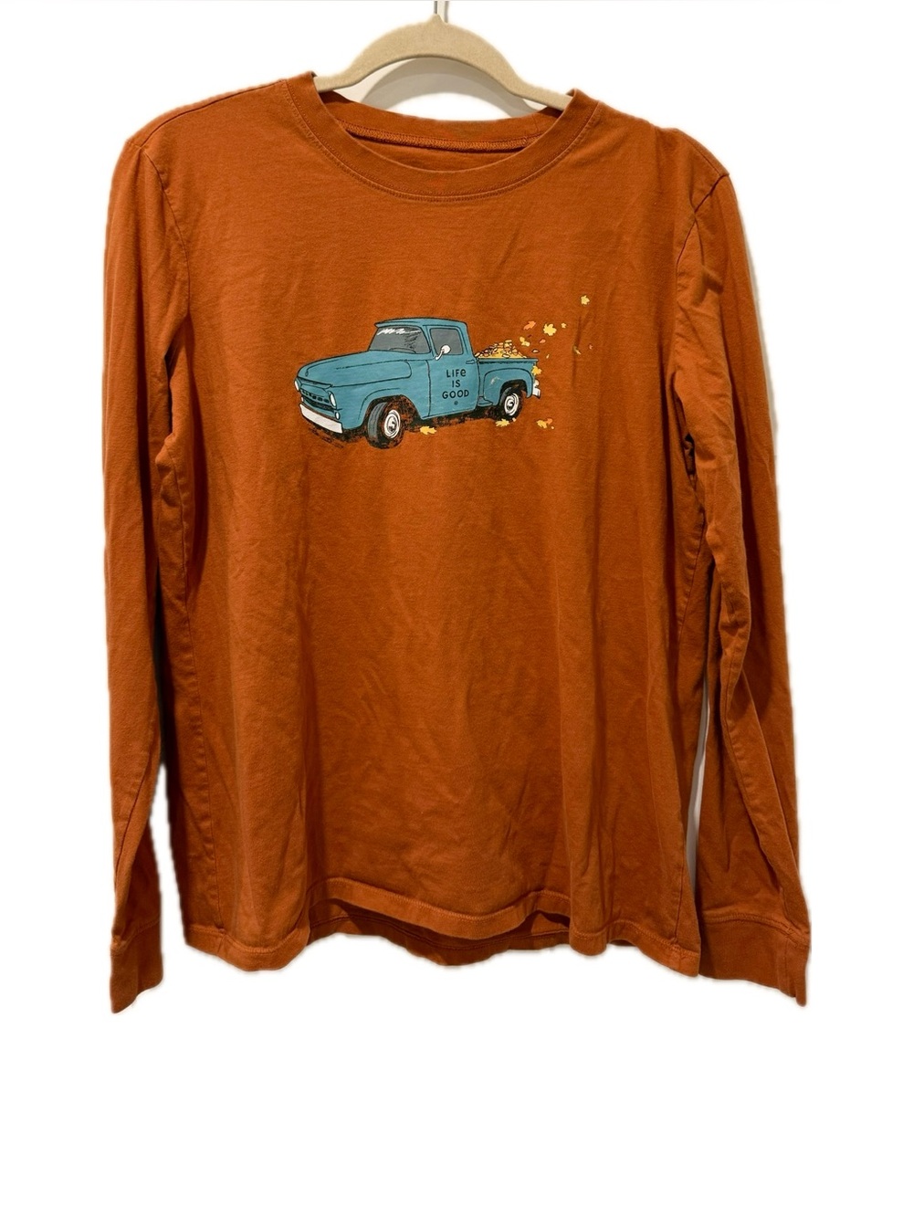 Life is Good "Fall Leaves Truck" Long Sleeve Tee in Orange